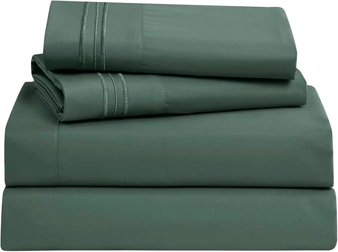 High-Grade Clara Clark Bed Sheets Premier 1800 Series Bed Sheet Set Deep Pocket Wrinkle Fade Stain Resistant Luxury Soft Bedding Sheets amp Pillowcases Split King Forest Green Fine