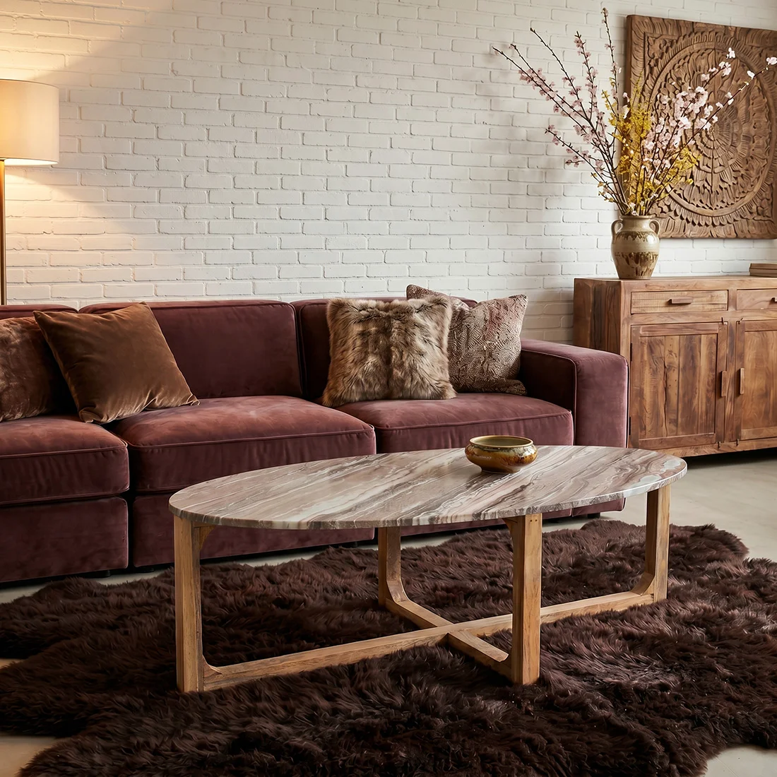 Environmentally Friendly Marble coffee table oval brown Verified