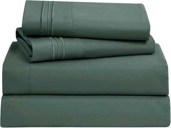 Refined Clara Clark Bed Sheets Premier 1800 Series Bed Sheet Set Deep Pocket Wrinkle Fade Stain Resistant Luxury Soft Bedding Sheets amp Pillowcases California King Forest Green Outstanding