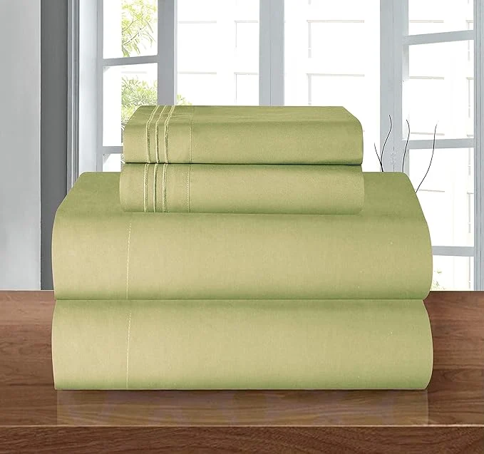 Functional Elegant Comfort Luxury Soft 1500 Premier Egyptian 4-Piece Premium Hotel Quality Wrinkle Resistant Coziest Bedding Set All Around Elastic Fitted Sheet Deep Pocket Twin Twin XL Sage Green Fine