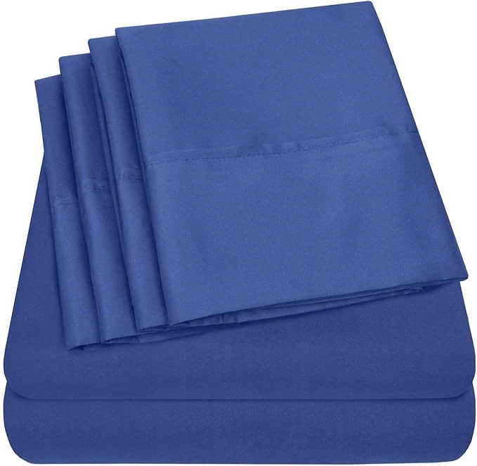 Smart Sweet Home Collection 6 Piece 1500 Supreme Collection Brushed Microfiber Deep Pocket Sheet Set-2 Extra Pillow Cases Great Value Split King Royal Blue Recyclable