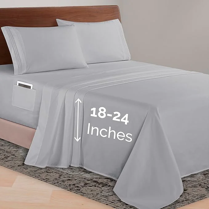 Reliable Elegant Comfort Luxurious 1500 Premium Hotel Quality Microfiber 4-Piece Sheet Set 18-24 Inches Deep – Extra Deep Pocket Sheets – Ultra Soft 4PC Deep Pocket Sheets California King Silver Gray Premium Material