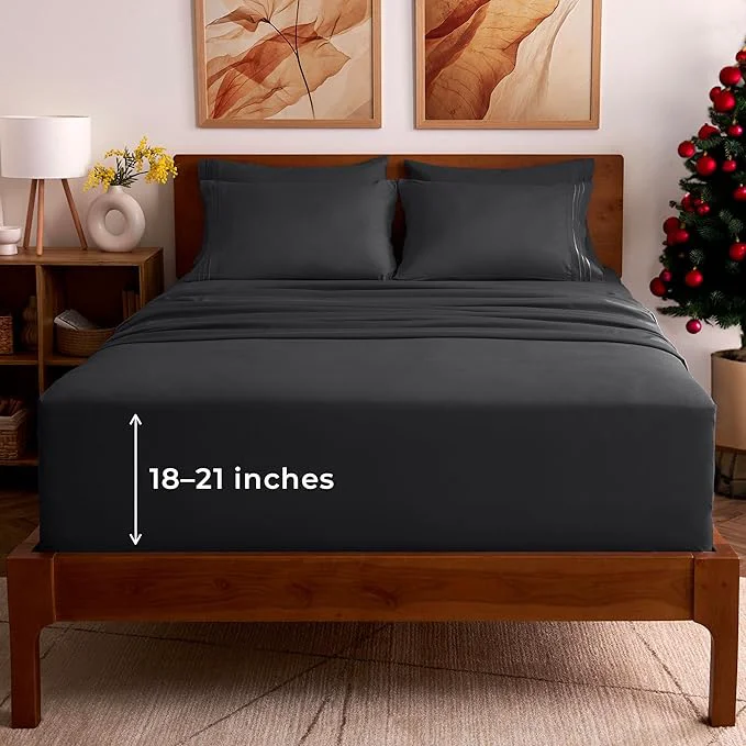 Comfortable Mellanni Full Sheet Set – 6-Piece Iconic Collection Bedding Including 4 Pillowcases 21-Inch Extra Deep Pocket Easy Care Ultra Soft Cooling Sheets Brushed Microfiber – Black Casual