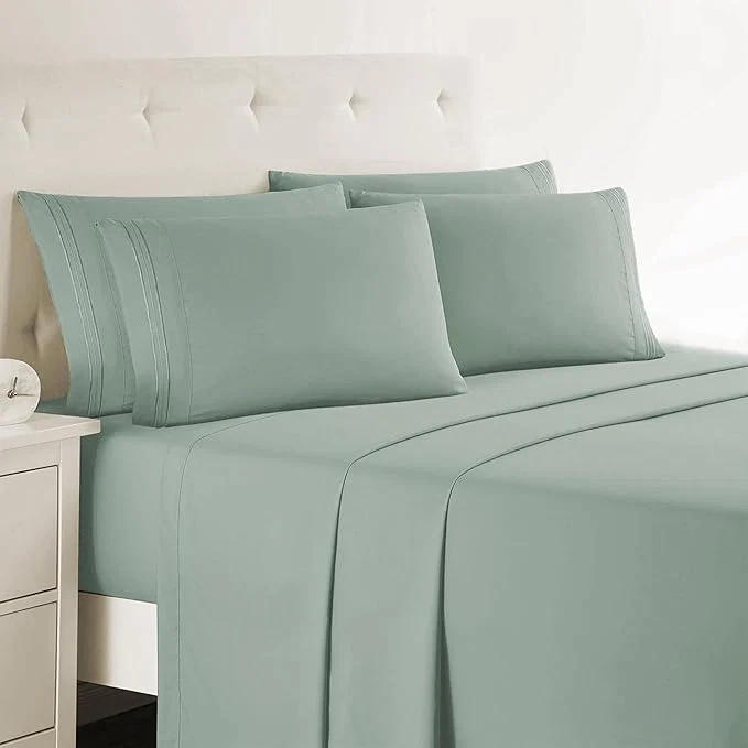 High-End Clara Clark Cal King Sheets – Hotel Luxury 6 Piece Bed Sheets for Cal King Size Bed – Soft Bedding Sheets amp Pillowcases Fits Mattress up to 16 inch deep. California King New Sage Green Artisan
