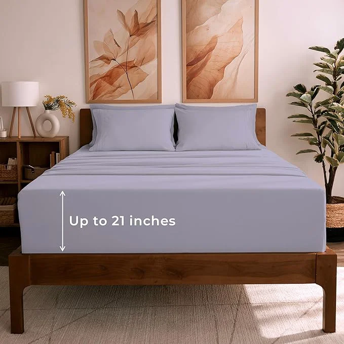 Modern Mellanni Full Sheet Set – 6-Piece Iconic Collection Bedding Including 4 Pillowcases 21-Inch Extra Deep Pocket Easy Care Ultra Soft Cooling Sheets Brushed Microfiber – Lavender Luxury