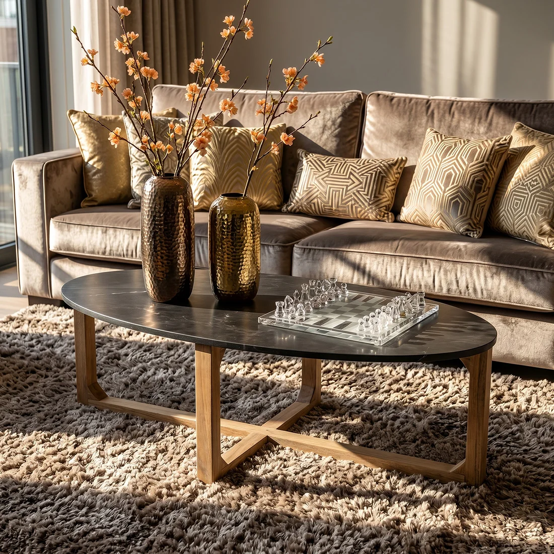 Casual Marble coffee table oval black Powerful