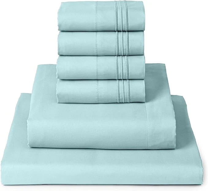 High-Grade Mellanni Queen Sheet Set – 6-Piece Iconic Collection Bedding Including 4 Pillowcases 16-Inch Deep Pocket Easy Care Extra Soft Cooling Sheets Brushed Microfiber – Aqua Safe