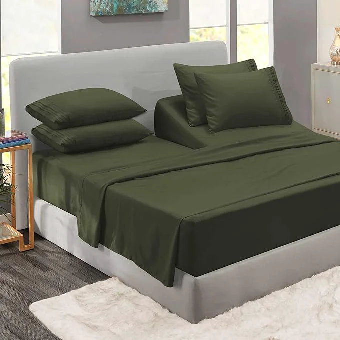 Consistent Clara Clark Flex Top King Sheets – Hotel Luxury 6 Piece Bed Sheets for Top Split King Bed – Soft Bedding Sheets amp Pillowcases Head Split King Size. Olive Green Efficient