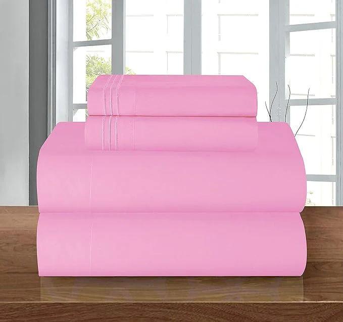 Trendy Elegant Comfort Luxury Soft 1500 Premier Egyptian 4-Piece Premium Hotel Quality Wrinkle Resistant Coziest Bedding Set All Around Elastic Fitted Sheet Deep Pocket up to 16inch Queen Light Pink Certified