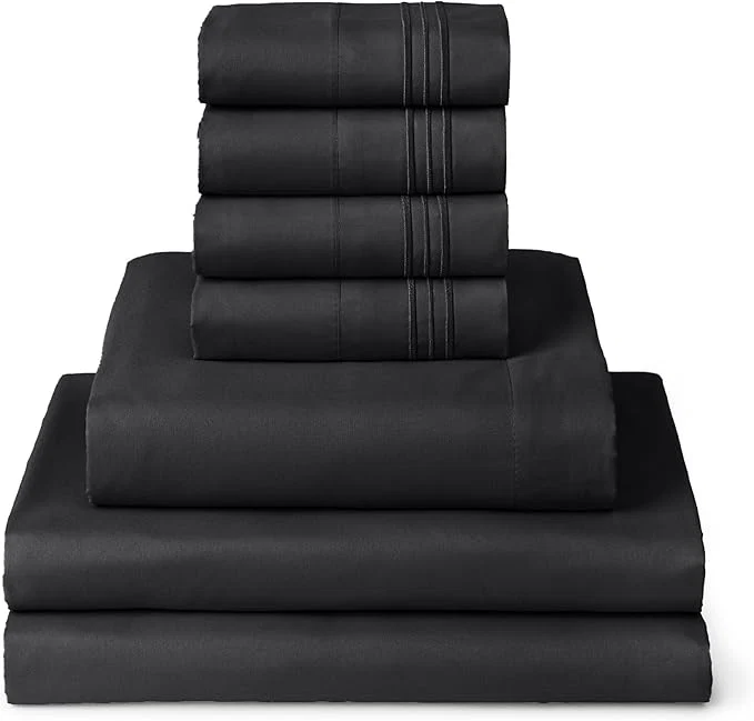 Responsible Mellanni Split King Sheet Set – 7-Piece Iconic Collection Bedding Including 4 Pillowcases 16-Inch Deep Pocket Easy Care Extra Soft Cooling Sheets Brushed Microfiber – Black Eco-Friendly