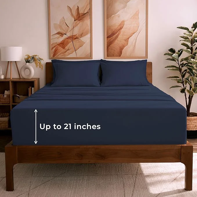 Efficient Mellanni King Sheet Set – 6-Piece Iconic Collection Bedding Including 4 Pillowcases 21-Inch Extra Deep Pocket Easy Care Ultra Soft Cooling Sheets Brushed Microfiber – Navy Blue Dependable