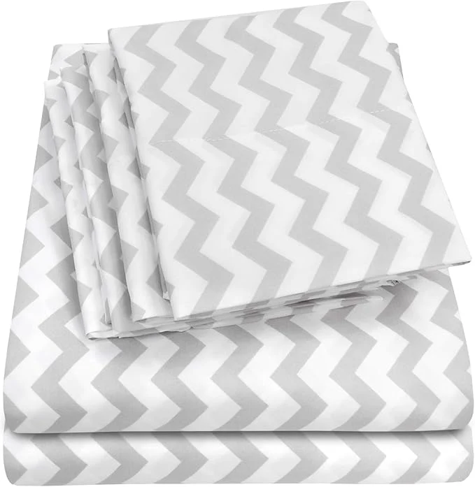 Smart Cal King Size Bed Sheets – 6 Piece 1500 Supreme Collection Fine Brushed Microfiber Deep Pocket California King Sheet Set Bedding – 2 Extra Pillow Cases Great Value California King Chevron Gray Certified