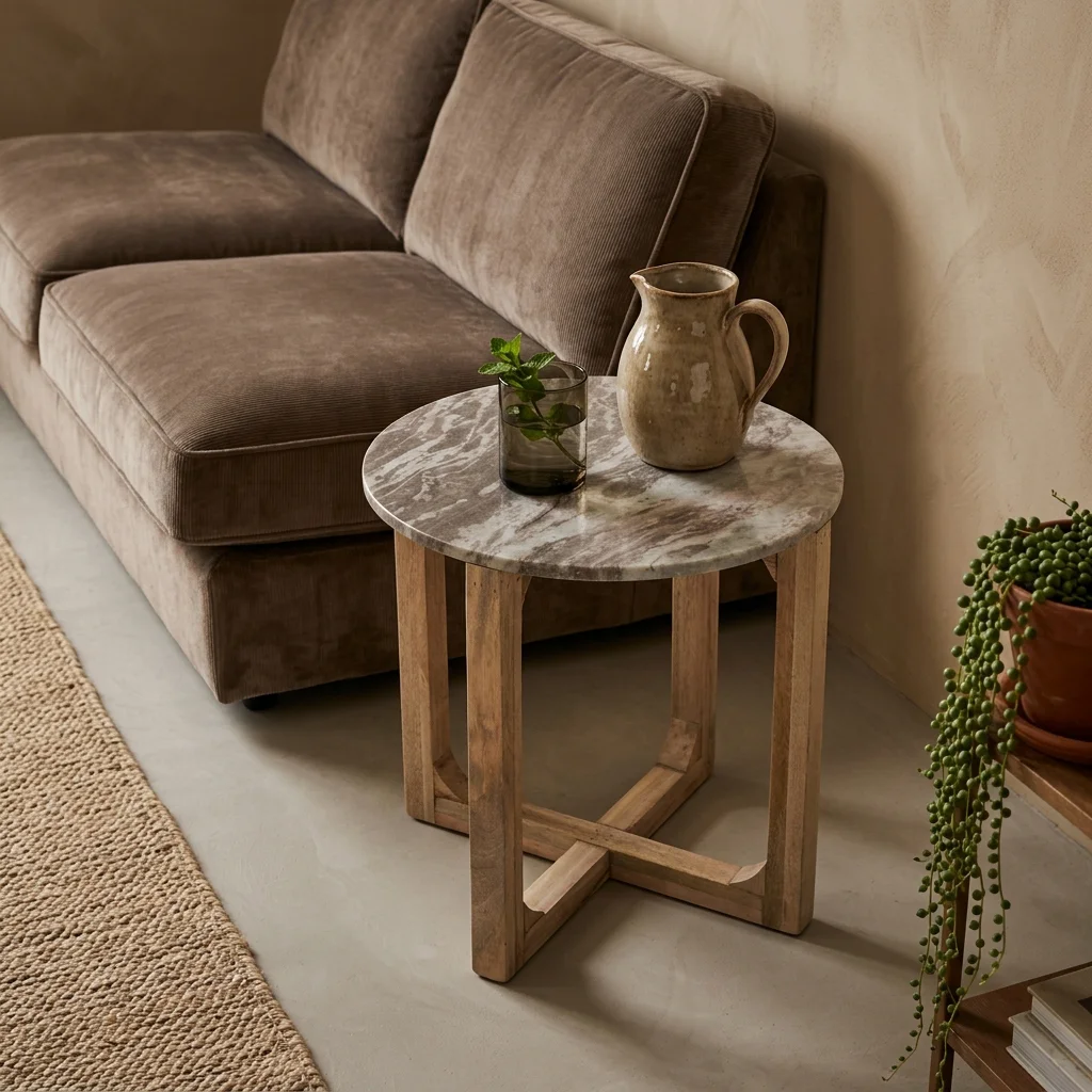Comfortable Brown marble side table Ø50 cm Long-Lasting