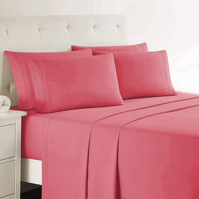 Superior Clara Clark King Sheets 6 Piece Set – Hotel Luxury Sheets for King Size Bed Super Soft Bedding Set King Size Coral Pink Artisan