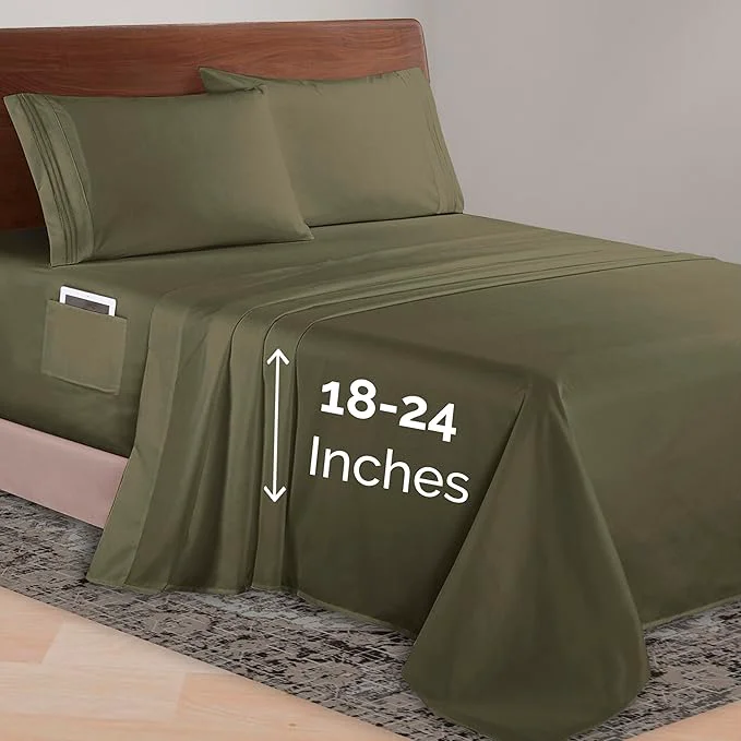 Elegant Comfort Luxurious 1500 Premium Hotel Quality Microfiber 4-Piece Sheet Set 18-24 Inches Deep – Extra Deep Pocket Sheets – Ultra Soft 4PC Deep Pocket Sheets California King Sage Green Original