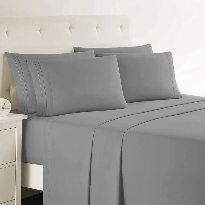 Outstanding Clara Clark Full Sheets – Hotel Luxury 6 Piece Bed Sheets for Full Size Bed – Soft Bedding Sheets amp Pillowcases Fits Mattress up to 16 inch deep. Full Medium Grey First-Class