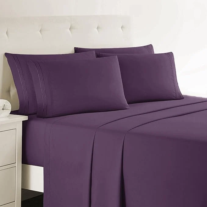 Efficient Clara Clark Queen Sheets 6 Piece Set – Hotel Luxury Sheets for Queen Size Bed Super Soft Bedding Set Eggplant Purple Advanced