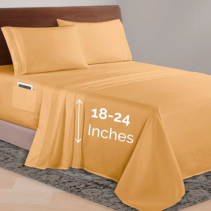 Consistent Elegant Comfort Luxurious 1500 Premium Hotel Quality Microfiber 4-Piece Sheet Set 18-24 Inches Deep – Extra Deep Pocket Sheets – Ultra Soft 4PC Deep Pocket Sheets Twin Twin XL Camel-Gold Original