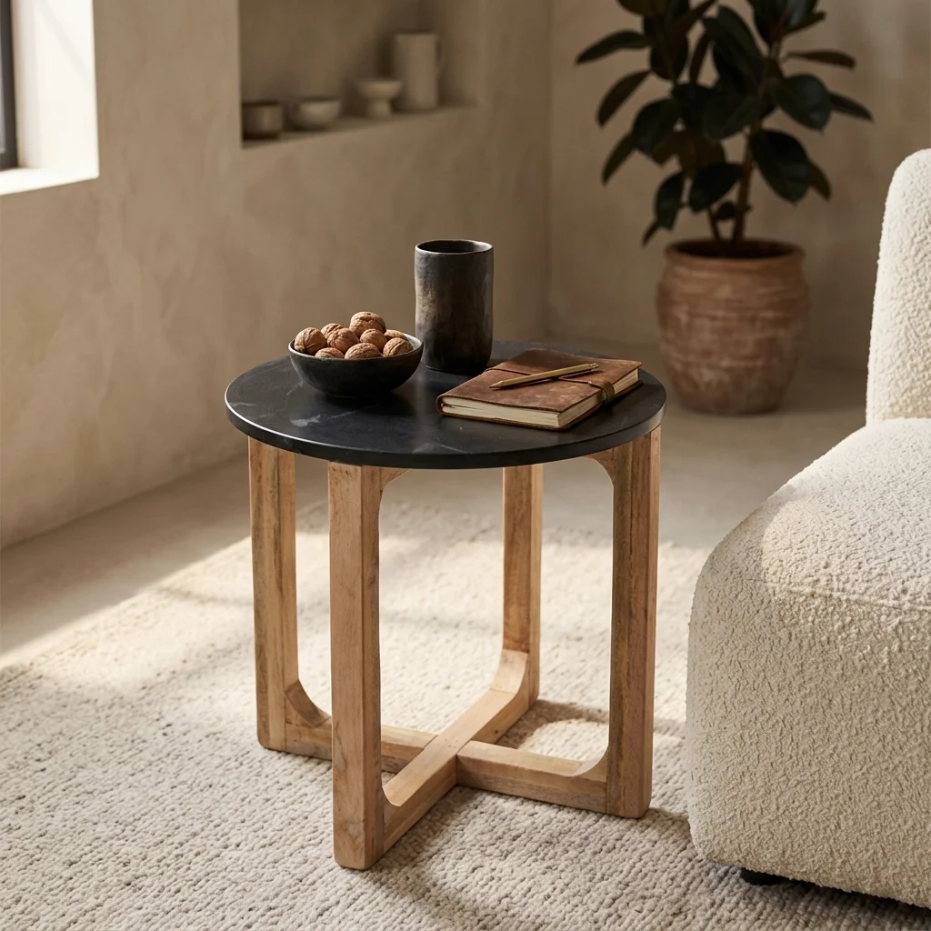 Convenient Black marble side table Ø50 cm Specialty
