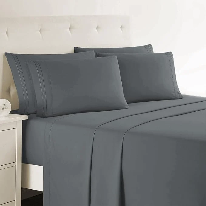 Superior Clara Clark Cal King Sheets 6 Piece Set – Hotel Luxury Sheets for Cal King Size Bed Super Soft Bedding Set Cal King Size Charcoal Gray Prestigious