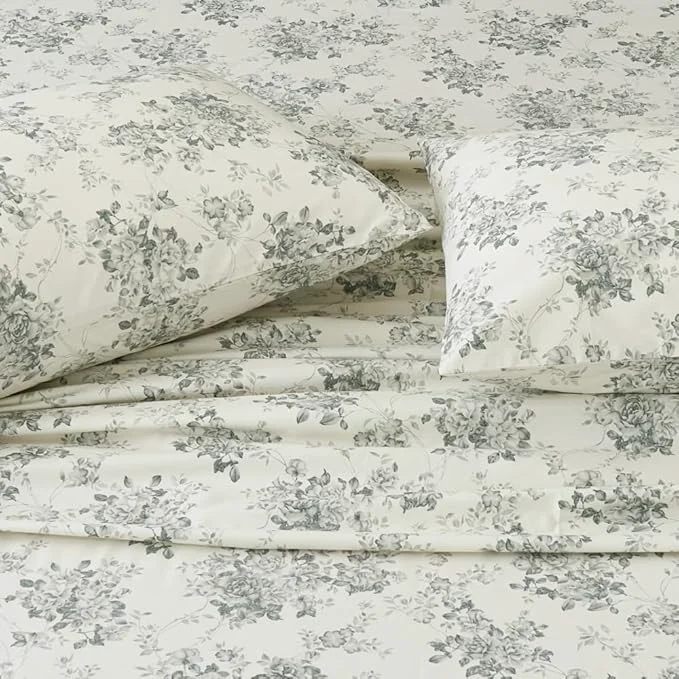 Authentic DAUAOTO Cotton Sheets Set Twin XL Printed Bedding Sets Up to 14 quot Deep Mattress Gray Toile Rose Floral Pattern Bedlinen for Twin Extra Long Bed Minimalist