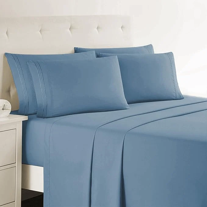 Organic Clara Clark Queen Sheets – Hotel Luxury 6 Piece Bed Sheets for Queen Size Bed – Soft Bedding Sheets amp Pillowcases Fits Mattress up to 16 inch deep. Queen Stone Blue Effective