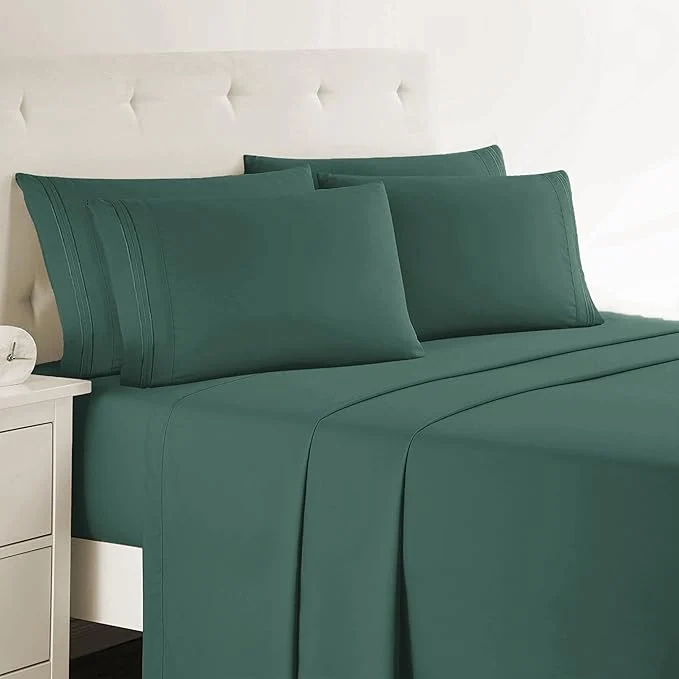 World-Class Clara Clark Cal King Sheets – Hotel Luxury 6 Piece Bed Sheets for Cal King Size Bed – Soft Bedding Sheets amp Pillowcases Fits Mattress up to 16 inch deep. California King Forest Green Authentic