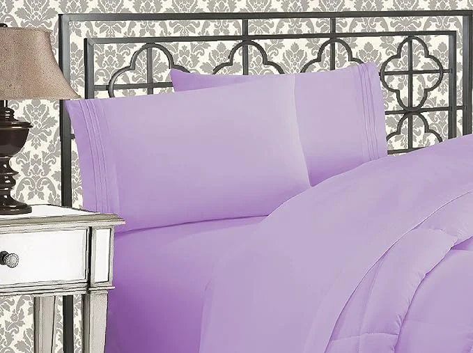 World-Class Elegant Comfort Luxurious 1500 Premium Hotel Quality Microfiber Three Line Embroidered Softest 4-Piece Bed Sheet Set Wrinkle and Fade Resistant California King Lavender Fast