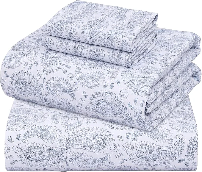 High-End ZOYER Cotton Sheets – King Size Percale Bedding Cooling amp Breathable Durable with a Crisp Soft amp Comfortable Feel 16 quot Deep Pocket 4-Piece Set Paisley Imprint Sustainable