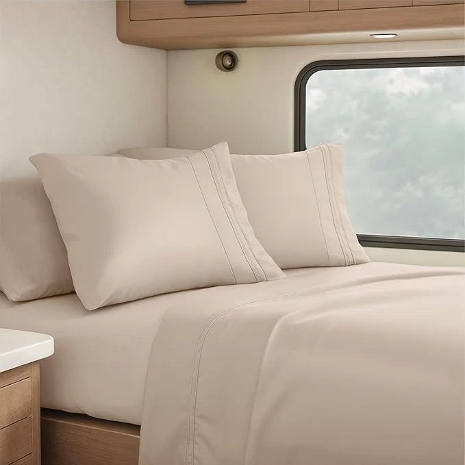 Recyclable Clara Clark RV Queen Sheets 6 Piece RV Sheets Set – Hotel Luxury Sheets for RV Bunks Super Soft Bedding Set Short Queen Beige Cream Original