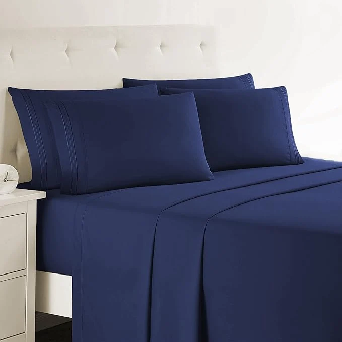 Elegant Clara Clark Full Sheets 6 Piece Set – Hotel Luxury Bed Sheets Super Soft Bedding Set Full Size Navy Blue Reusable