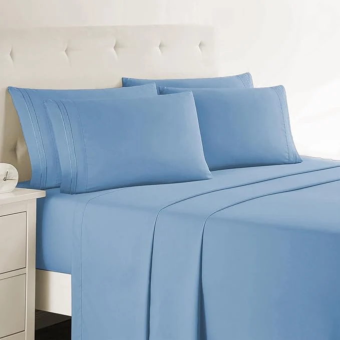 High-Grade Clara Clark Queen Sheets 6 Piece Set – Hotel Luxury Sheets for Queen Size Bed Super Soft Bedding Set Blue Heaven Efficient