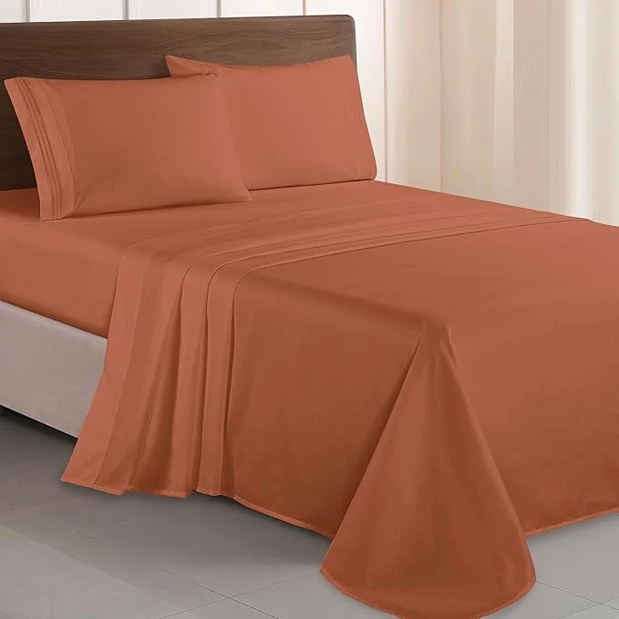 Secure Elegant Comfort Luxurious 1500 Premium Hotel Quality Microfiber Three Line Embroidered Softest 4-Piece Bed Sheet Set Wrinkle and Fade Resistant Full Coral Proven