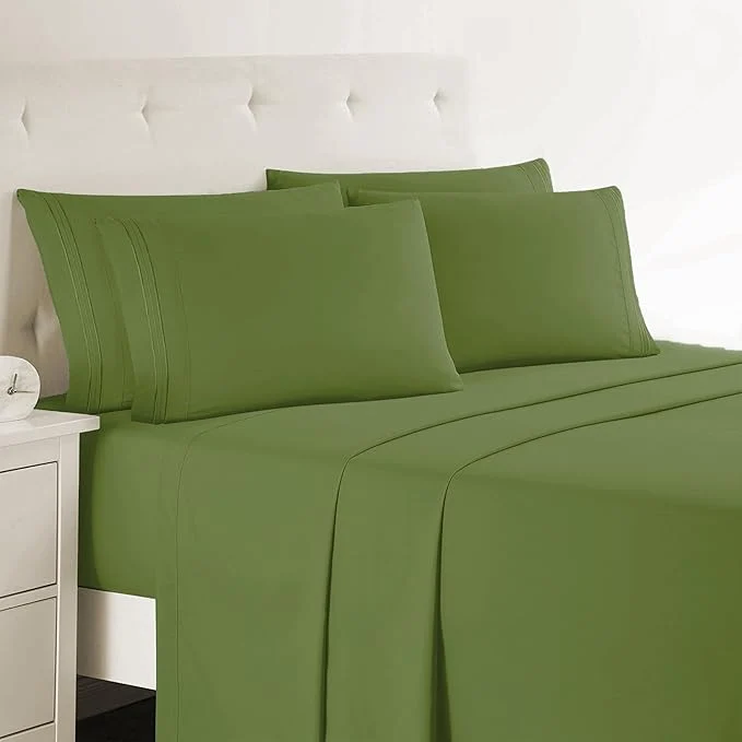 High-End Clara Clark Full Sheets 6 Piece Set – Hotel Luxury Bed Sheets Super Soft Bedding Set Full Size Calla Green Natural