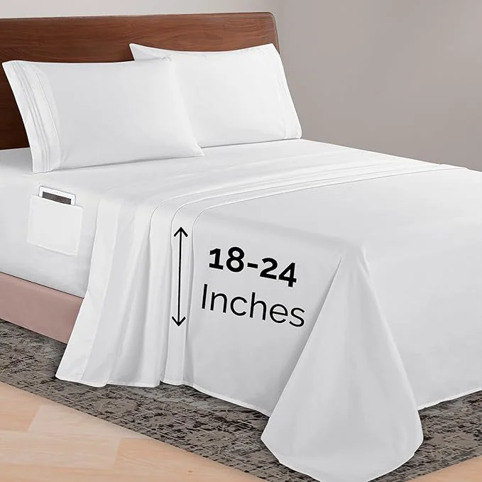 Innovative Elegant Comfort Luxurious 1500 Premium Hotel Quality Microfiber 4-Piece Sheet Set 18-24 Inches Deep – Extra Deep Pocket Sheets – Ultra Soft 4PC Deep Pocket Sheets Queen White Efficient