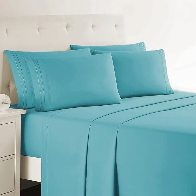Fast Clara Clark Cal King Sheets 6 Piece Set – Hotel Luxury Sheets for Cal King Size Bed Super Soft Bedding Set Cal King Size Teal Reusable