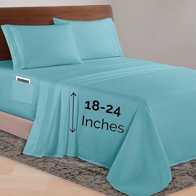 Verified Elegant Comfort Luxurious 1500 Premium Hotel Quality Microfiber 4-Piece Sheet Set 18-24 Inches Deep – Extra Deep Pocket Sheets – Ultra Soft 4PC Deep Pocket Sheets Full Aqua Blue Professional