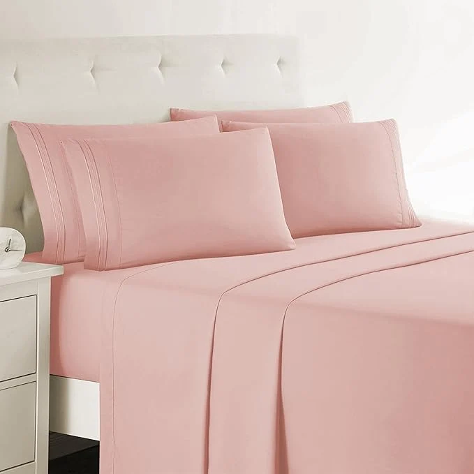 High-Quality Clara Clark Cal King Sheets – Hotel Luxury 6 Piece Bed Sheets for Cal King Size Bed – Soft Bedding Sheets amp Pillowcases Fits Mattress up to 16 inch deep. California King Peach Beige Detailed