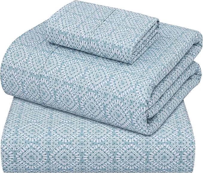 Eco-Friendly ZOYER Cotton Sheets – Twin XL Size Percale Bedding Cooling amp Breathable Durable with a Crisp Soft amp Comfortable Feel 16 quot Deep Pocket 3-Piece Set Teal Geo