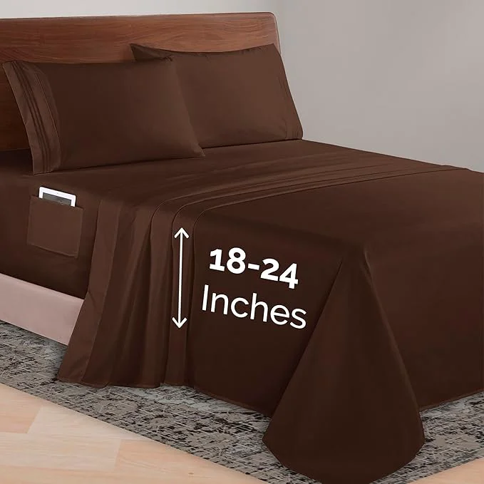 Relaxed Elegant Comfort Luxurious 1500 Premium Hotel Quality Microfiber 4-Piece Sheet Set 18-24 Inches Deep – Extra Deep Pocket Sheets – Ultra Soft 4PC Deep Pocket Sheets Full Chocolate Brown Genuine