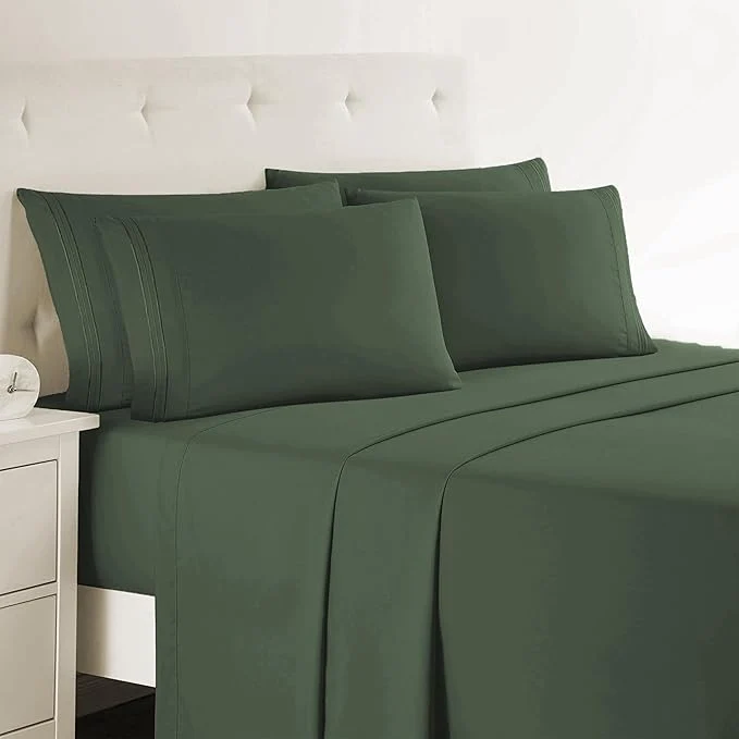 Artisan Clara Clark Cal King Sheets – Hotel Luxury 6 Piece Bed Sheets for Cal King Size Bed – Soft Bedding Sheets amp Pillowcases Fits Mattress up to 16 inch deep. California King Olive Green Responsible
