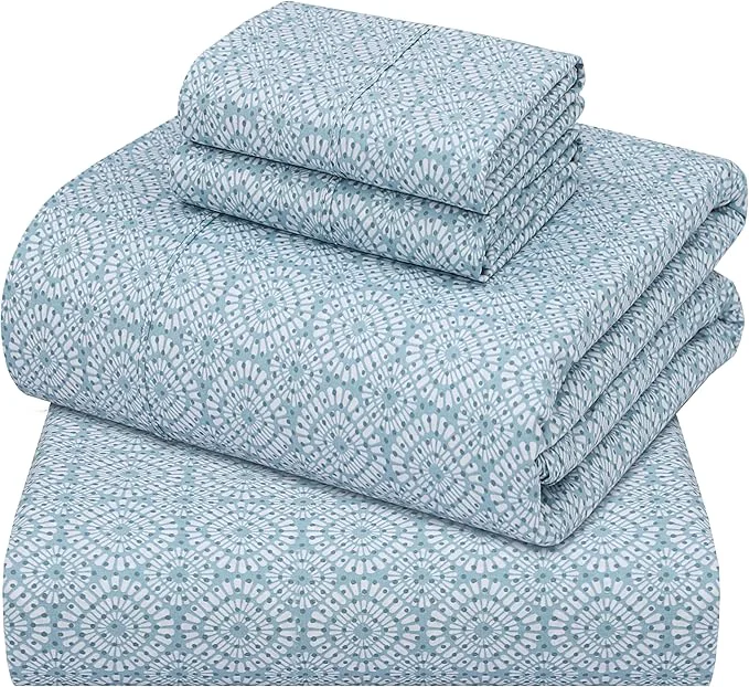 Advanced ZOYER Cotton Sheets – Full Size Percale Bedding Cooling amp Breathable Durable with a Crisp Soft amp Comfortable Feel 16 quot Deep Pocket 4-Piece Set Teal Geo Refined
