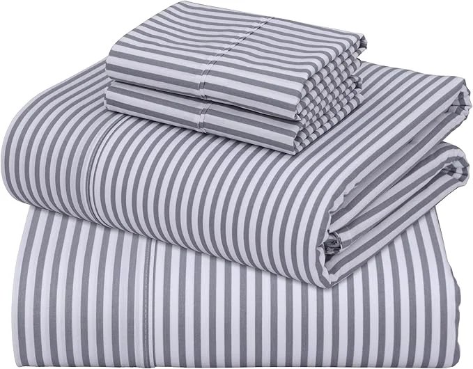 Secure ZOYER Cotton Sheets – Full Size Percale Bedding Cooling amp Breathable Durable with a Crisp Soft amp Comfortable Feel 16 quot Deep Pocket 4-Piece Set Grey Stripe Organic