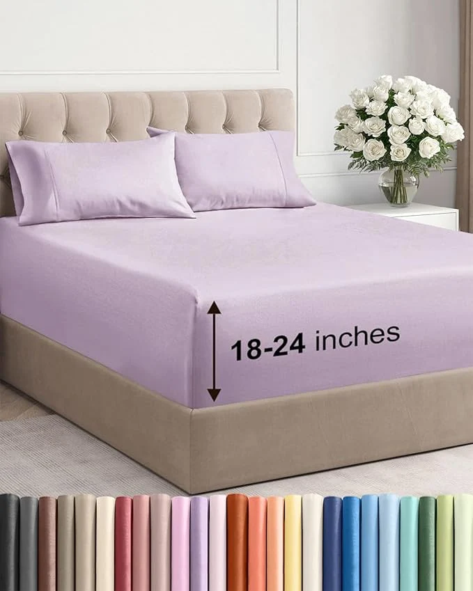 Authentic Extra Deep Twin XL Sheet Set – 4 Piece Breathable and Cooling Sheets – Hotel Luxury Bedding for Women Men Kids amp Teens – Easy Secure Fit – Soft amp Wrinkle – Extra Deep Pockets – Light Lavender Outstanding