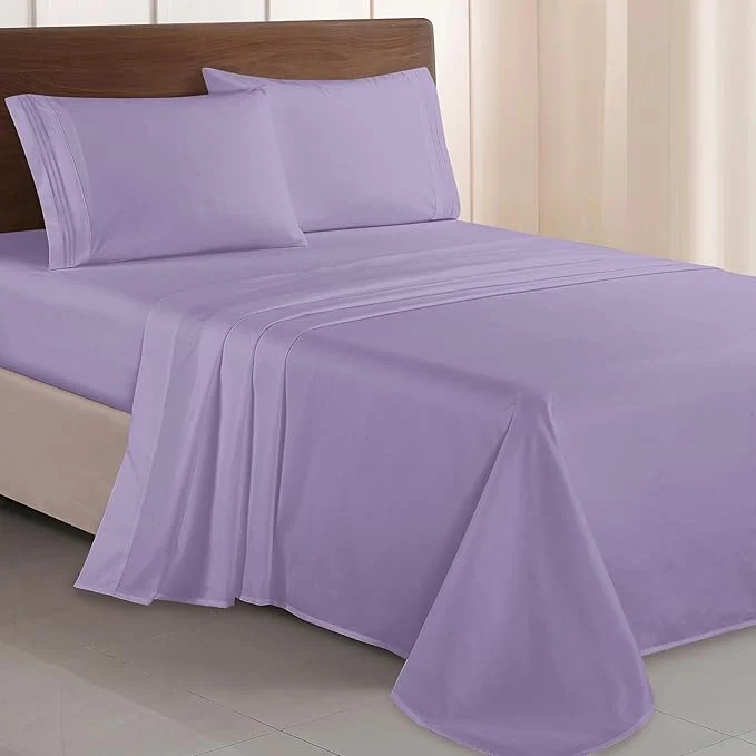 Comfortable Elegant Comfort Luxurious 1500 Premium Hotel Quality Microfiber Three Line Embroidered Softest 4-Piece Bed Sheet Set Wrinkle and Fade Resistant Twin Twin XL Lavender Exclusive