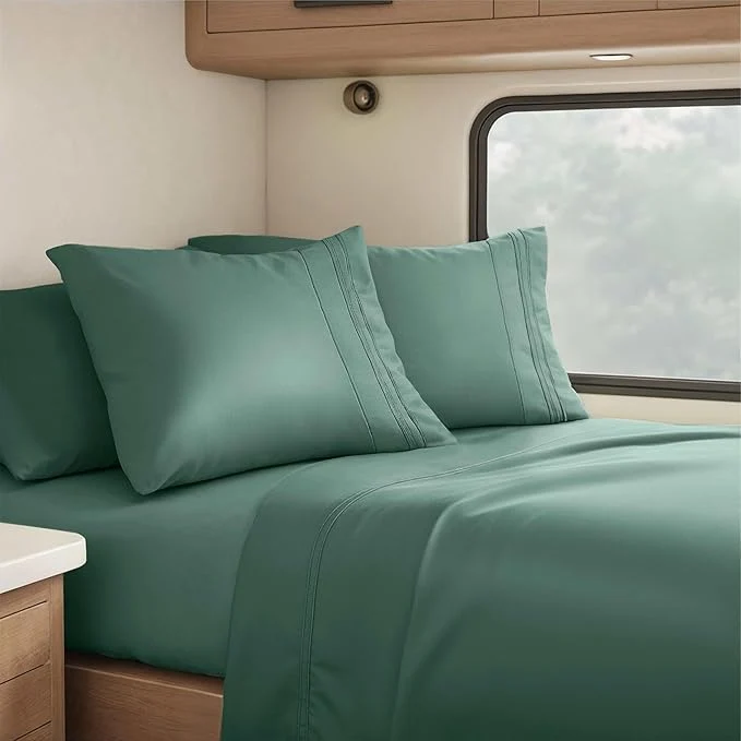 Practical Clara Clark RV Short Queen Sheets – Hotel Luxury 6 Piece Bed Sheets for Short Queen Size Bed – Soft Bedding Sheets amp Pillowcases Fits Low Mattress up to 10 inch deep. Short Queen Forest Green Top-Quality