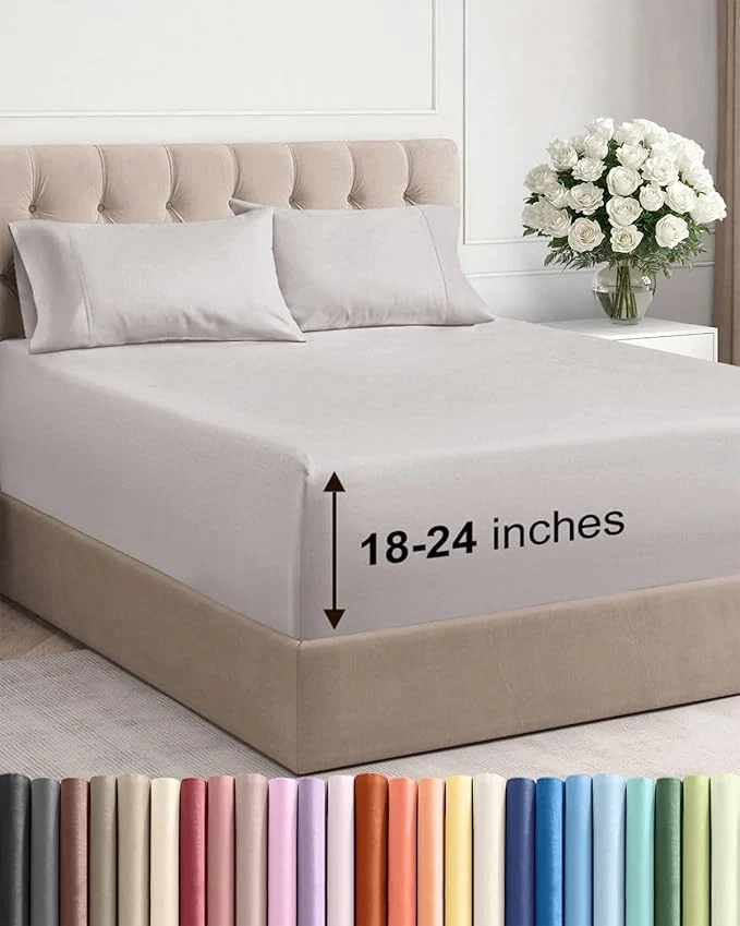 Prestigious Extra Deep Twin XL Sheet Set – 4 Piece Breathable and Cooling Sheets – Hotel Luxury Bedding for Women Men Kids amp Teens – Easy amp Secure Fit – Soft and Wrinkle – Extra Deep Pockets – Light Grey Artisan
