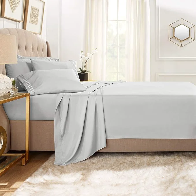 Superior Clara Clark 5 Piece Twin Bed Sheet Set – Silver Microfiber Luxury Hotel Quality Deep Pocket Fade Resistant 1800 Thread Count Breathable 3 Pillowcases amp Fitted amp Flat Sheet Artisan