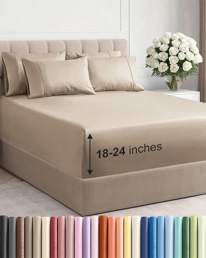 Solid Extra Deep Queen Sheet Set – 6 Piece Breathable and Cooling Sheets – Hotel Luxury Bedding for Women Men Kids amp Teens – Easy amp Secure Fit – Soft Wrinkle and Comfy – Extra Deep Pockets – Cream Fine Crafted
