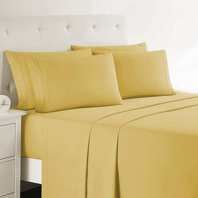Pure Clara Clark Twin Sheets 5 Piece Set – Hotel Luxury Sheets for Twin Size Bed Super Soft Bedding Set Twin Size Yellow Durable
